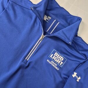 Bud Light Budweiser Beer Under Armour Q Zip Long Sleeve Pullover Shirt Men's L